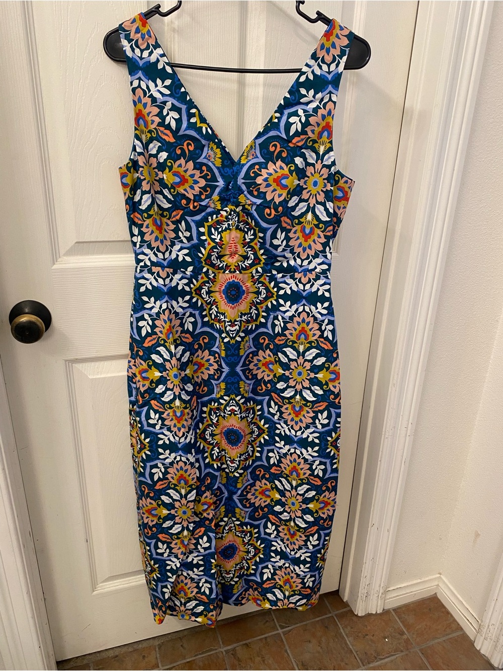 Boden Navy Sheath Dress with Multicolor Floral Medallion Print